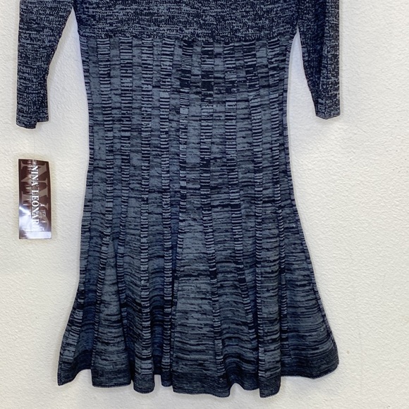 Nina Leonard Black & Grey Pleated Scoop Neck Sweater Dress XL NWT - Picture 7 of 13
